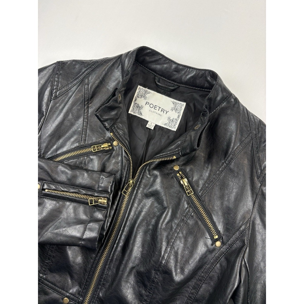 Poetry Clothing Ladies Faux Leather Cropped Moto Jacket Large PVC Bikercore